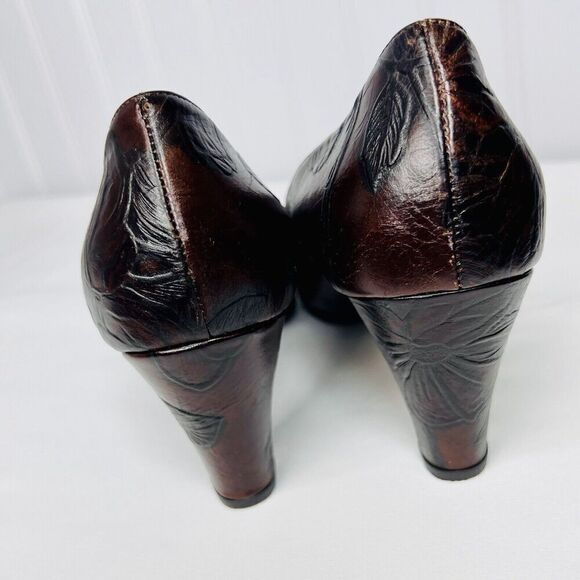Cuoieria Fiorentina Italy Tuscan Sz 8.5 Heels Chocolate Brown Leather Floral - Picture 7 of 11